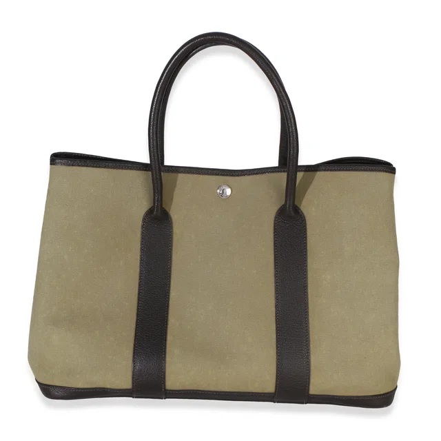Hermès Khaki Marron Fonce Negonda Toile Garden Party 36 Phw Black; Green Canvas Handbag in Black Canvas from HEWI