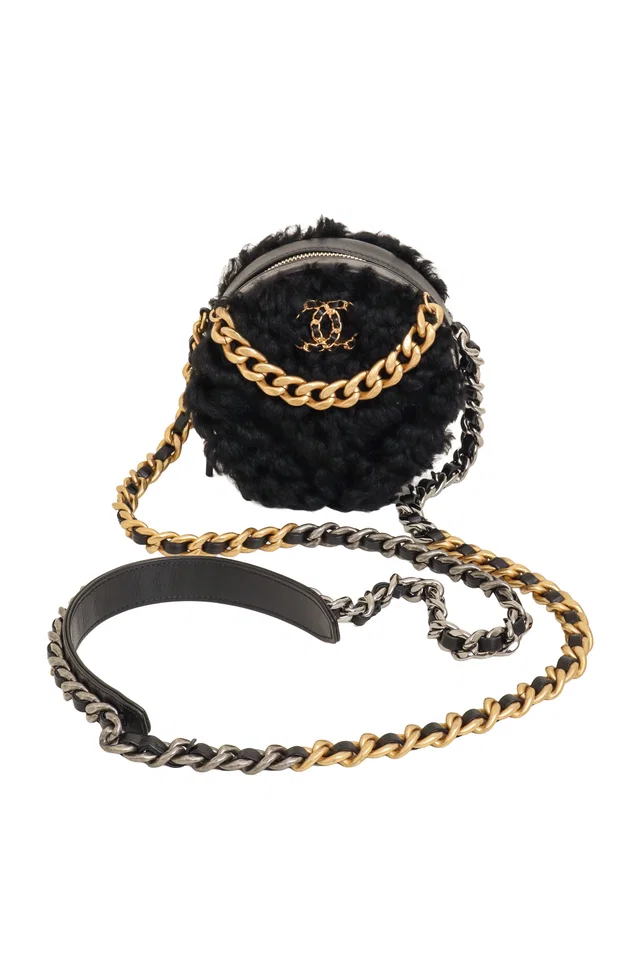 Chanel Shearling Round Vanity Bag in Woven leather from Recess LA