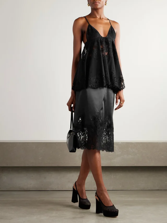 DOLCE&GABBANA Scalloped lace-trimmed chiffon camisole in Black, photo 2 of 2 from NET-A-PORTER (Canada)