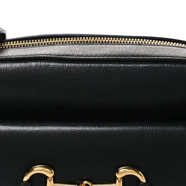 Gucci Textured Calfskin Small Horsebit 1955 Shoulder Bag Black in Black Calfskin from FASHIONPHILE, photo 8 of 11