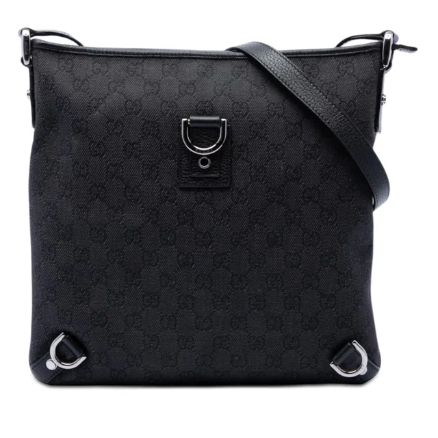 Black Gucci GG Denim Abbey D Ring Crossbody in Black Denim from Designer Revival