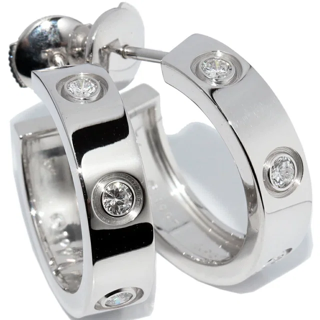 Cartier LOVE Au750 White Gold Diamond Earrings in White from LuxUness