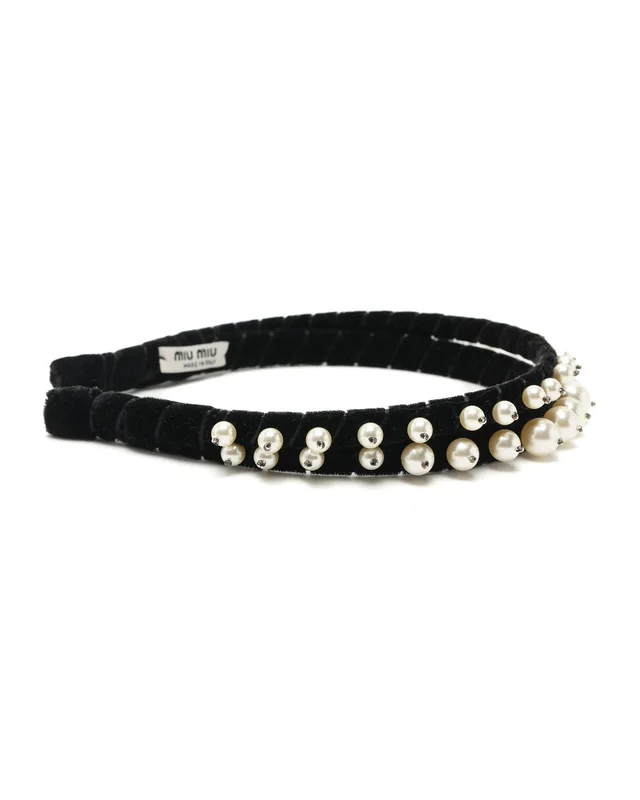 Miu Miu Velvet Pearl Headband in Velvet from A Retro Tale, photo 2 of 4