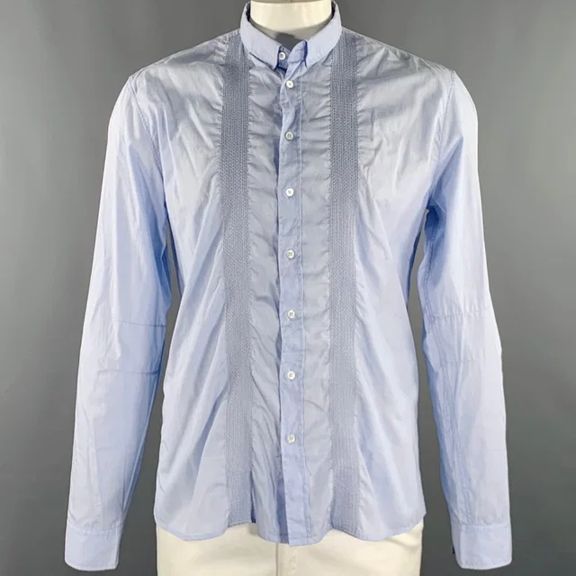 Balmain Size L Blue Light Blue Embroidery Cotton Long Sleeve Shirt in blue Woven leather from Poshmark