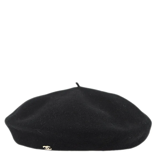 Chanel Oversize Black Hat Beret #57 Small Good in Black Wool from AMORE Vintage Tokyo