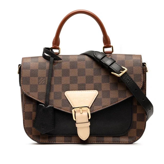 Brown Louis Vuitton Damier Ebene Beaumarchais Satchel in Brown Canvas from Designer Revival