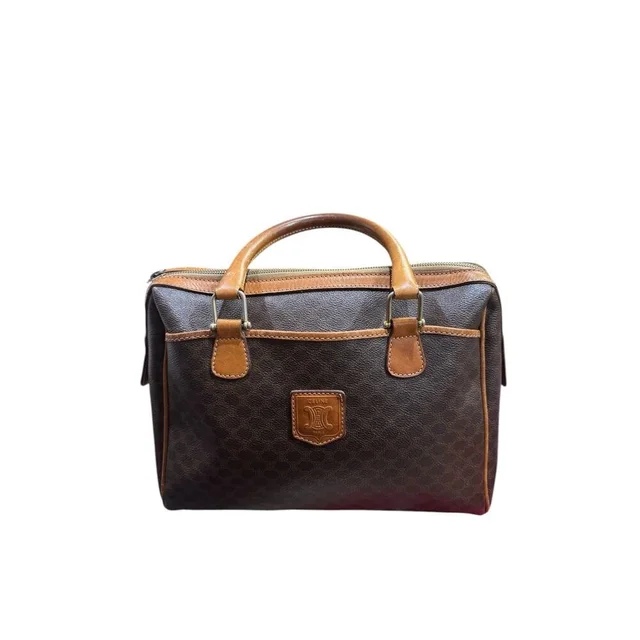 Celine Macadam Boston Bag Brown Coated Canvas Leather Satchel W Auth Coa Luxury in brown|red Coated canvas from Poshmark