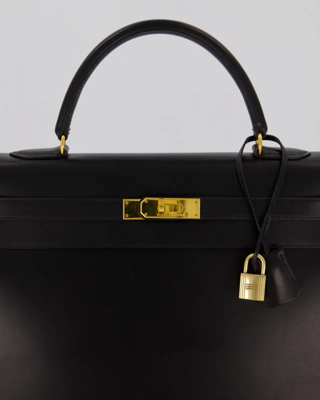 Hermès Vintage Kelly 35 Sellier Bag in Black Box leather from Sellier, photo 16 of 22