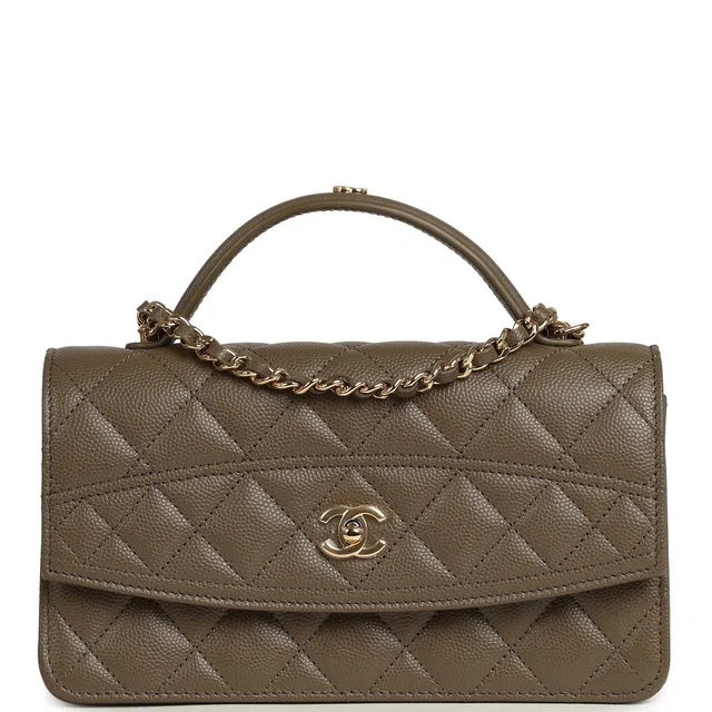Chanel Trendy Top Handle Clutch in Green Caviar leather from Madison Avenue Couture