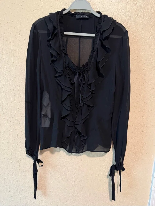 Etro Sheer Blouse Top Size 44 Black Ruffle Silk Luxury Whimsical in black Silk from Poshmark