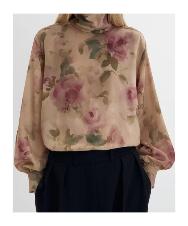 Magda Butrym Silk floral high-neck blouse in beige print, image 1 of 1 from SENSER