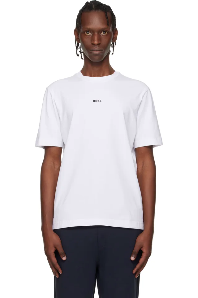 BOSS White Contrast Logo Stretch-Cotton T-shirt, image 1 of 1 from SSENSE