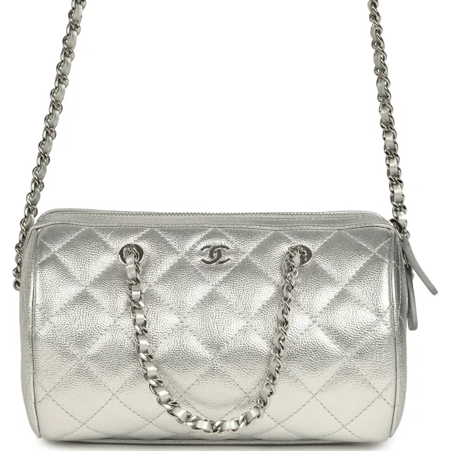 Chanel Mini Timeless Classic Barrel Bag in Silver Caviar leather from Madison Avenue Couture