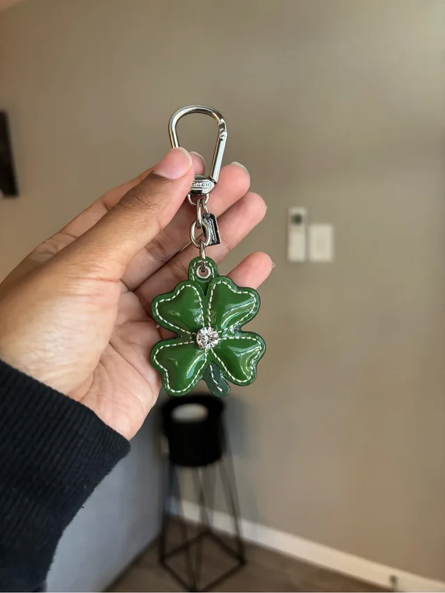 Coach Green Four-Leaf Clover Keychain in green|silver|gray Patent leather from Poshmark, photo 3 of 3