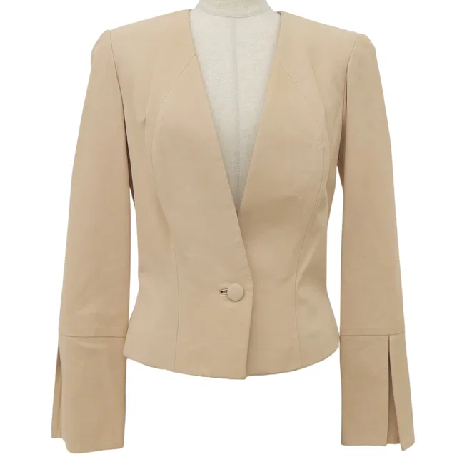 Loewe Leather collarless jacket #38 Beige in Beige Leather from VINTAGE QOO TOKYO