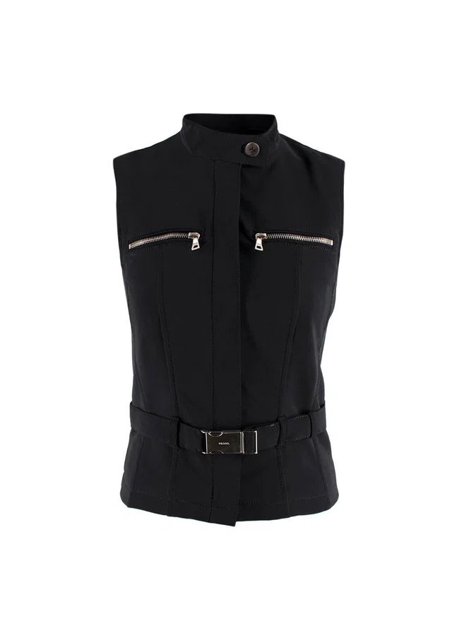 Prada Black Belted Utility Vest in Black Nylon from HEWI