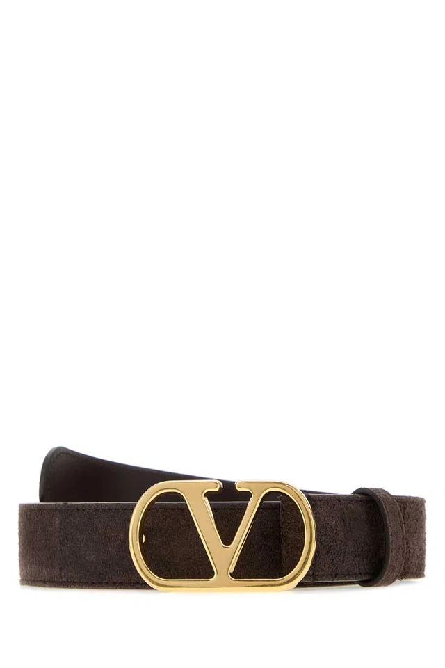 Valentino Garavani Vlogo Belt — Brown in Brown Suede from HEWI