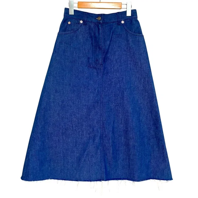 Gucci Length Cut Off Trapeze Denim Skirt 38 160 Indigo Blue in Blue Calfskin from The Reluxe