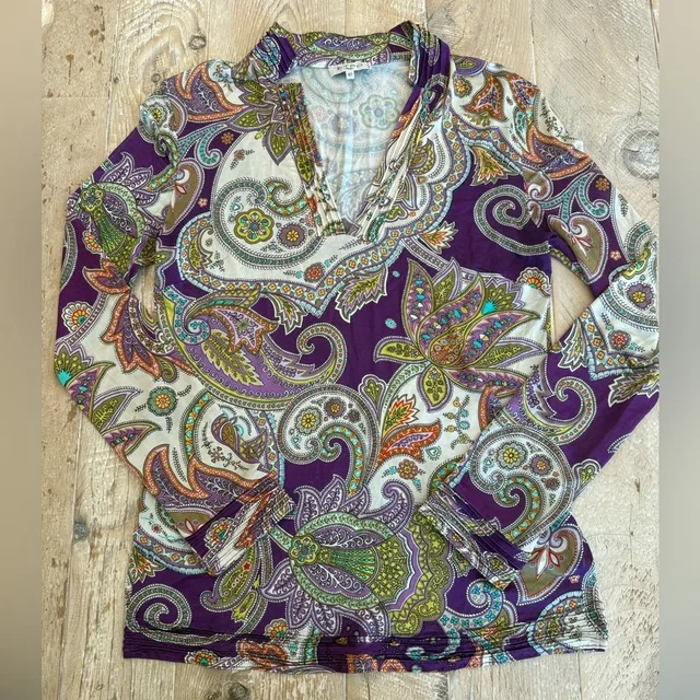 Etro Milano Purple Paisley Blouse With Teal And Gold Accents in green|purple from Poshmark