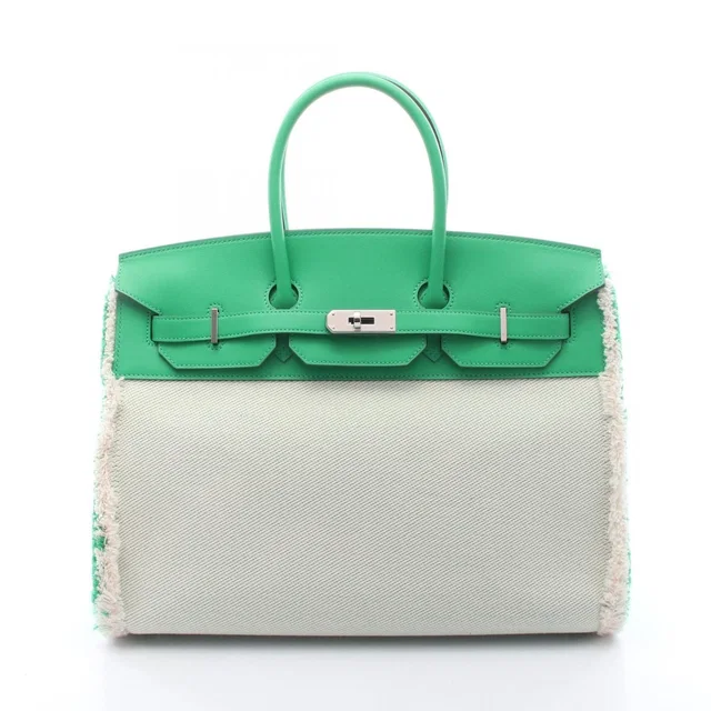 Hermès Birkin 35 Frey Mint Ecru Canvas Leather Handbag in Canvas from The Reluxe