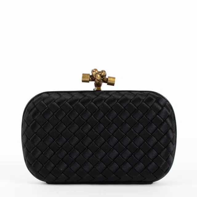 Bottega Veneta Black Knot Clutch in Black Woven leather from Labellov