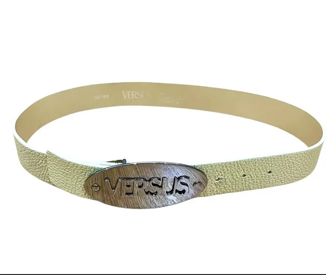 Vintage Versus Versace Leather Belt in Beige in neutral|white Leather from Grailed