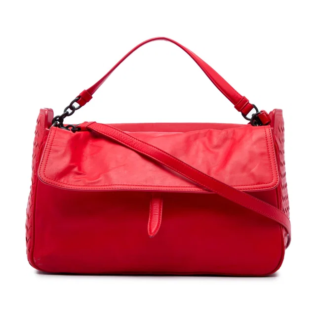 Red Bottega Veneta Intrecciato Trimmed Nappa Satchel in Red Nappa leather from Designer Revival