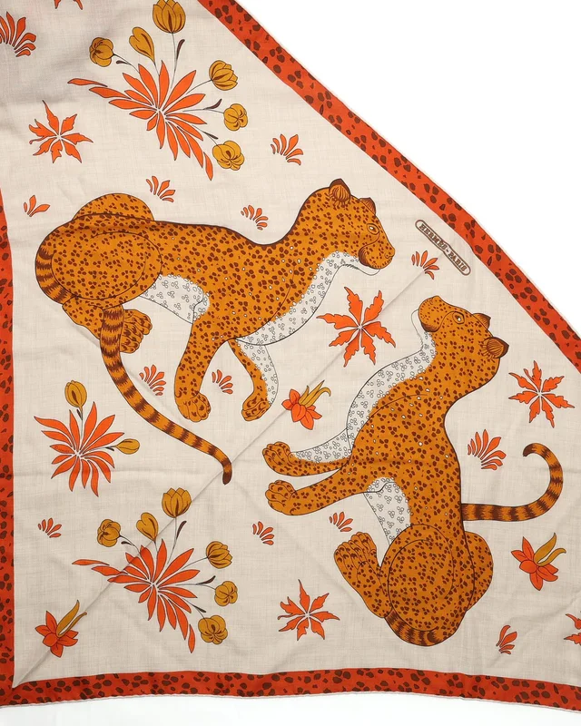 Hermès Les Léopards Triangle Cashmere Silk Scarf in Silk from A Retro Tale, photo 2 of 2