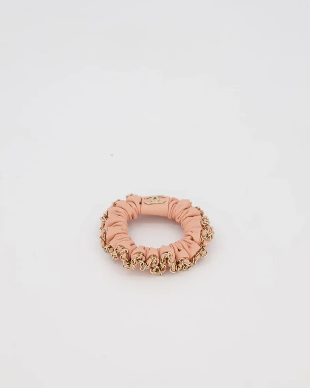 Chanel Pink Leather Hair Scrunchie with Chain Trim Detail in Pink Leather from Sellier, photo 3 of 7