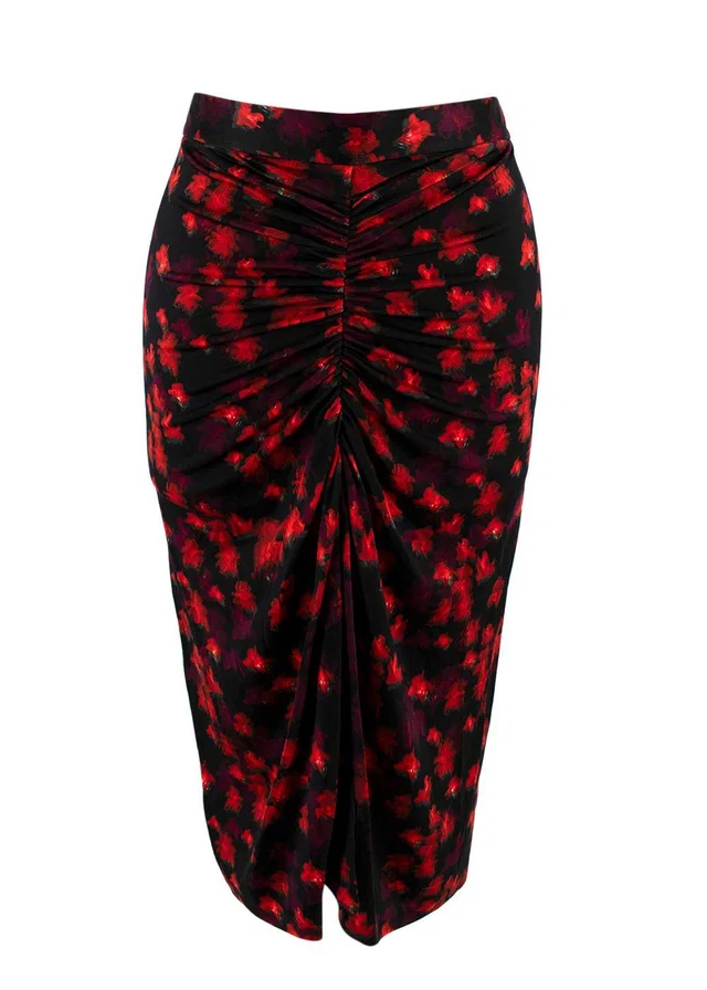 Givenchy Red and Black Floral Ruched Fitted Skirt in Black from HEWI