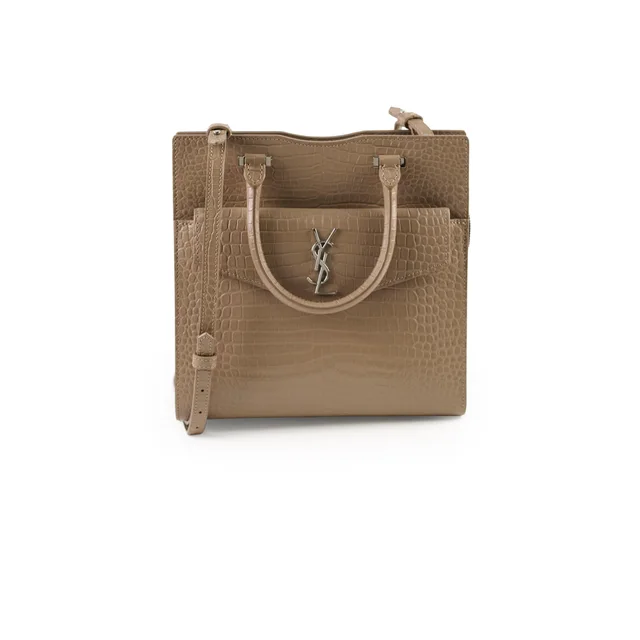 Saint Laurent Uptown Croc Embossed Tote Small Taupe in Taupe Crocodile from The Purse Affair