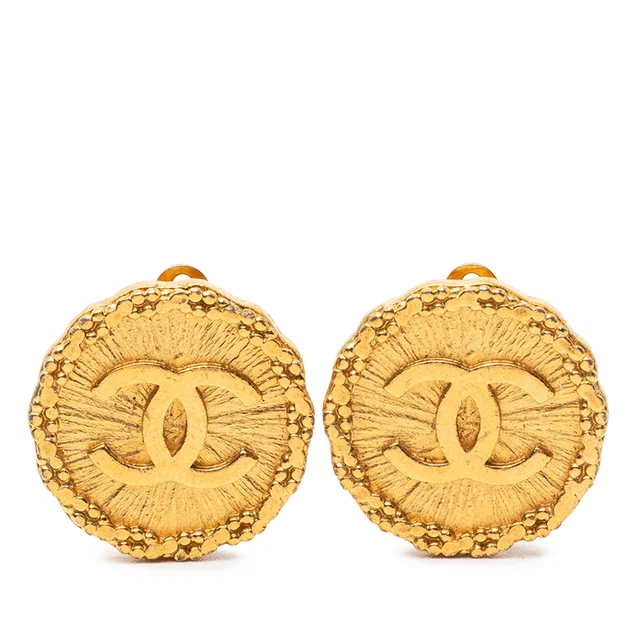 Gold Chanel CC Gold Plated Sunburst Round Clip On Earrings in Gold from Designer Revival