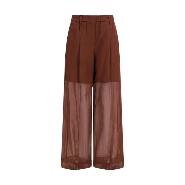 Brunello Cucinelli Brown Cotton Casual Pants in Brown Silk from HEWI