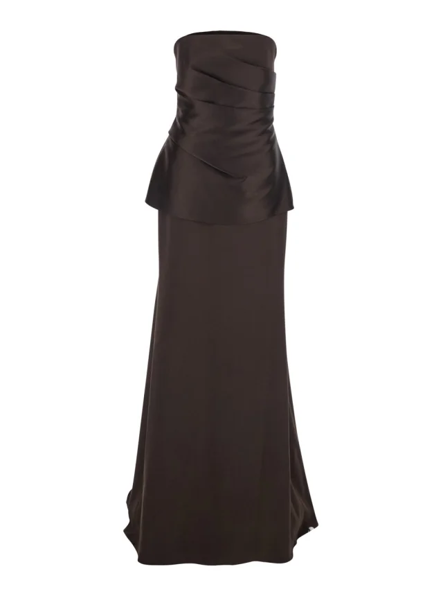Solace london 'Alia' Brown Long Dress with Straight Neckline and Flared Design in Tech Fabric Women in Brown 95% Polyester 5% Elastane from Gaudenzi Boutique, photo 1 of 1