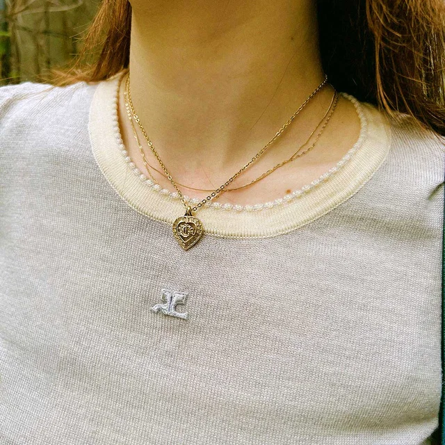 Dior Rhinestone Heart Motif Logo Cutout Necklace Gold in Gold from VINTAGE QOO TOKYO