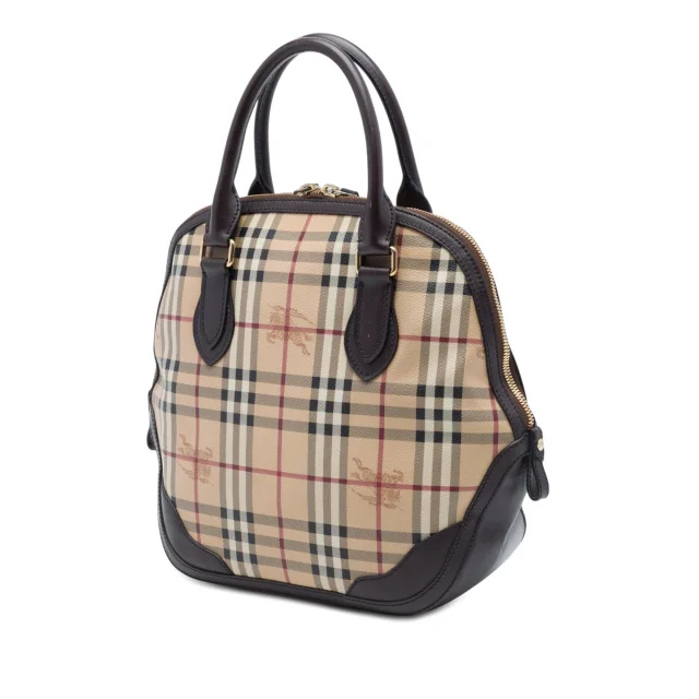 Beige Burberry Medium Haymarket Check Coated Canvas Orchard Bowling Bag Satchel in Beige Coated canvas from Designer Revival, photo 2 of 6
