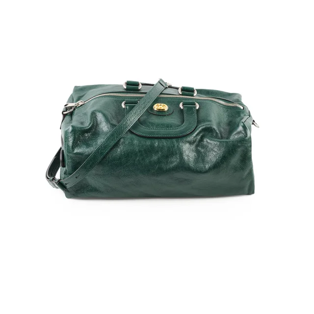 Gucci Grained Leather Bag in Green Caviar leather from The Purse Affair