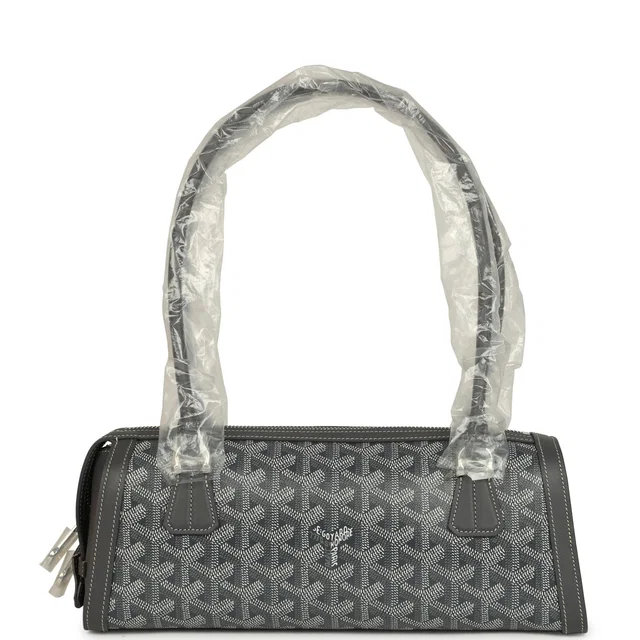 Goyard Goyardine Canvas Bonbonnière Bag Grey Chevroches Calfskin Palladium Hardware in Grey Calfskin from Madison Avenue Couture