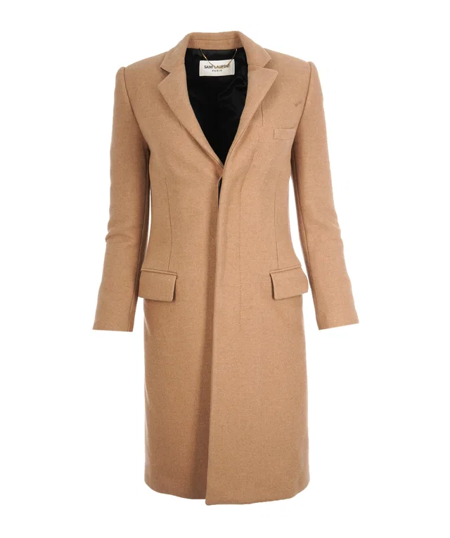 Saint Laurent Caramel Double Breasted Coat in Wool from Luxury Promise