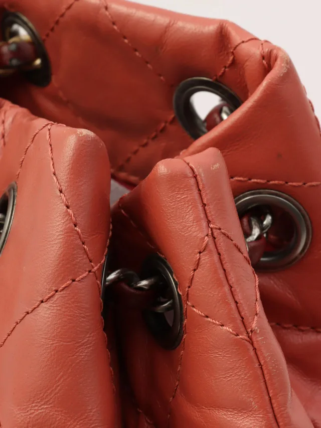 Chanel 2018 Production CC Mark Plate Chain Backpack Pink/Bordeaux in Burgundy Leather from VINTAGE QOO TOKYO, photo 19 of 23