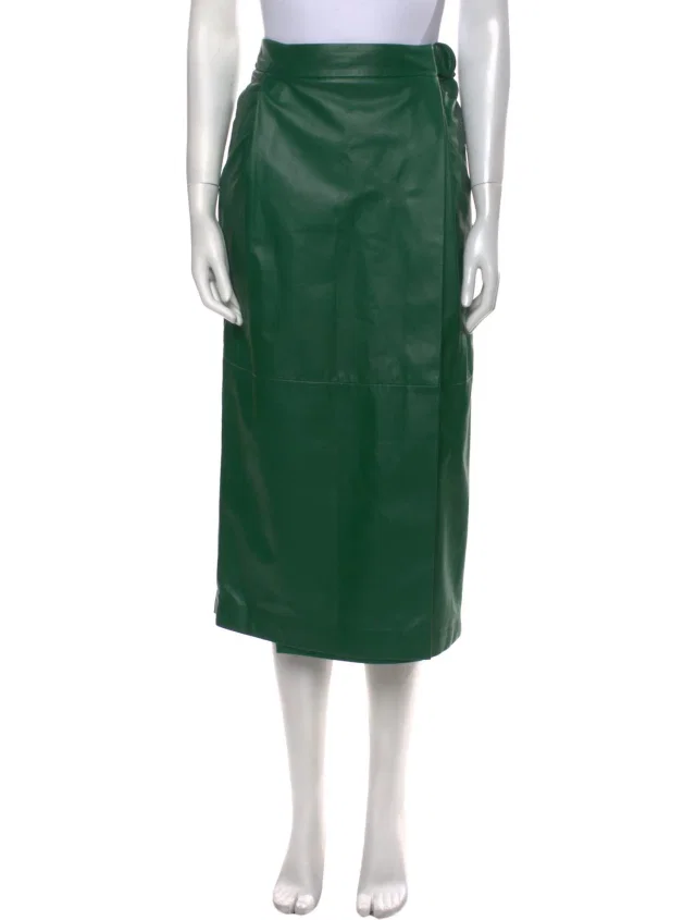Giorgio Armani Leather Midi Length Skirt in green Leather from The RealReal