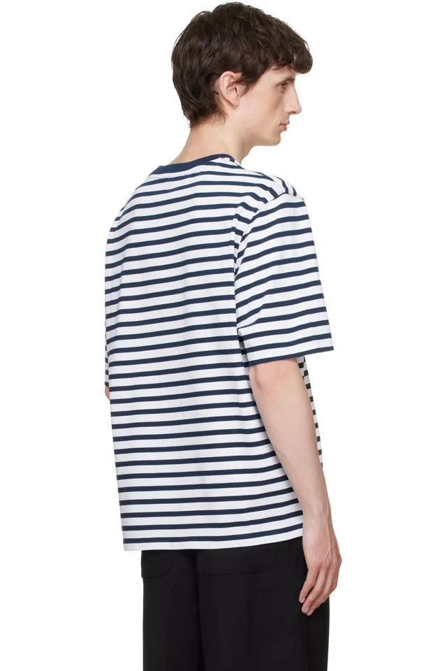 AMI Paris White & Navy Boxy Mariniere 'Ami de Coeur' T-shirt, photo 3 of 4 from SSENSE