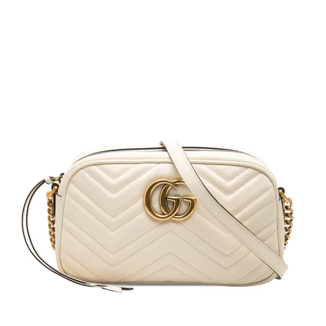Brown Gucci Small GG Marmont Matelasse Calfskin Crossbody in Brown Calfskin from Designer Revival