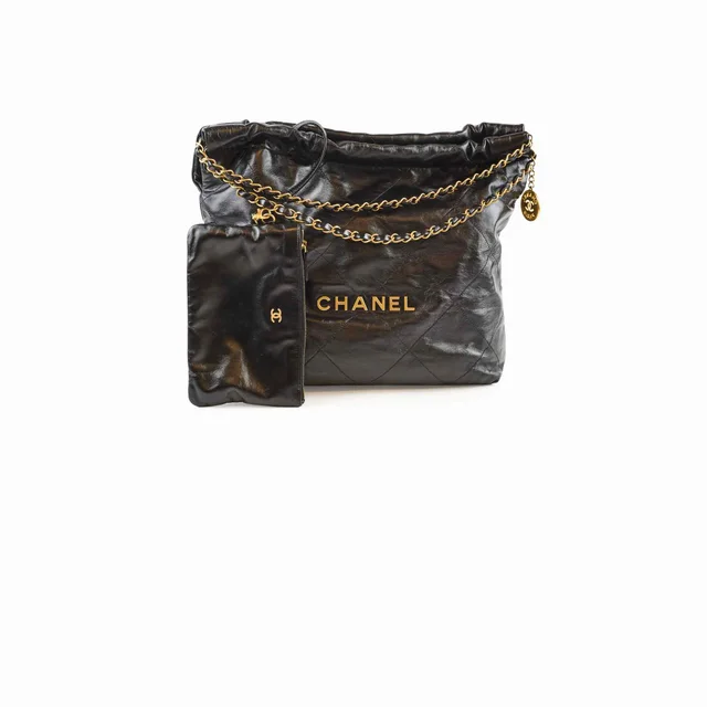 Chanel Medium 22 Black Goatskin in Black Goatskin from The Purse Affair