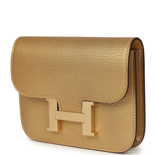 Hermès Constance Slim Wallet Dore Chevre Chamkilight Permabrass Hardware in Gold Goatskin from Madison Avenue Couture, photo 5 of 10