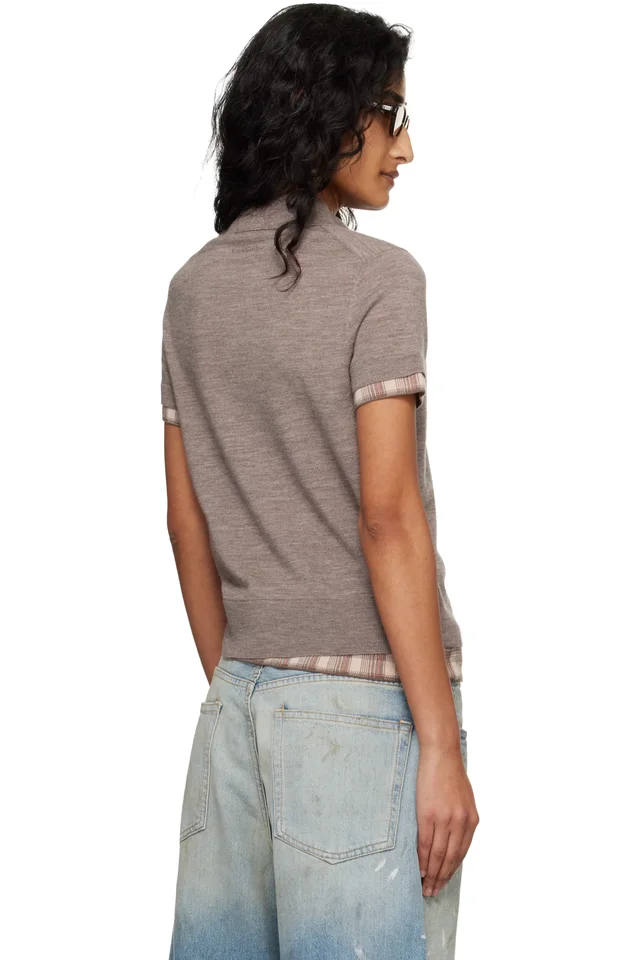 Acne Studios Brown Layered Wool Knit Polo, photo 3 of 4 from SSENSE