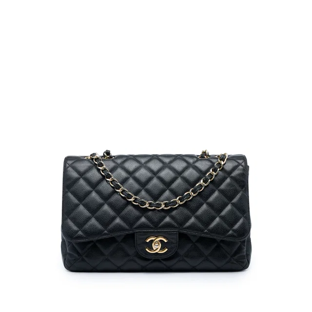 Black Chanel Jumbo Classic Caviar Single Flap Shoulder Bag in Black Caviar leather from Designer Revival