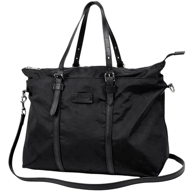 Gucci Tote Bag GG Pattern 2-Way Nylon Black in Black Nylon from The Reluxe