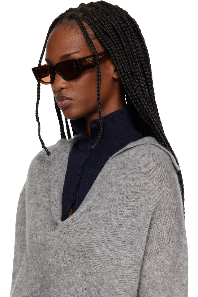 Prada Eyewear Brown Rectangle Sunglasses, photo 4 of 4 from SSENSE