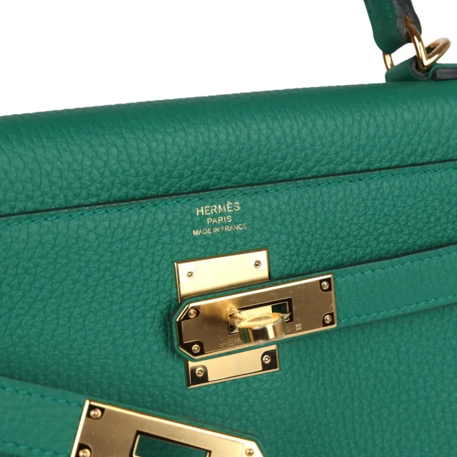 Hermès Kelly Retourne 28 Vert Vertigo Clemence Gold Hardware in Green Clemence leather from Madison Avenue Couture, photo 7 of 9